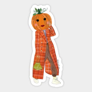 Pumpkin girl in orange jacket Sticker